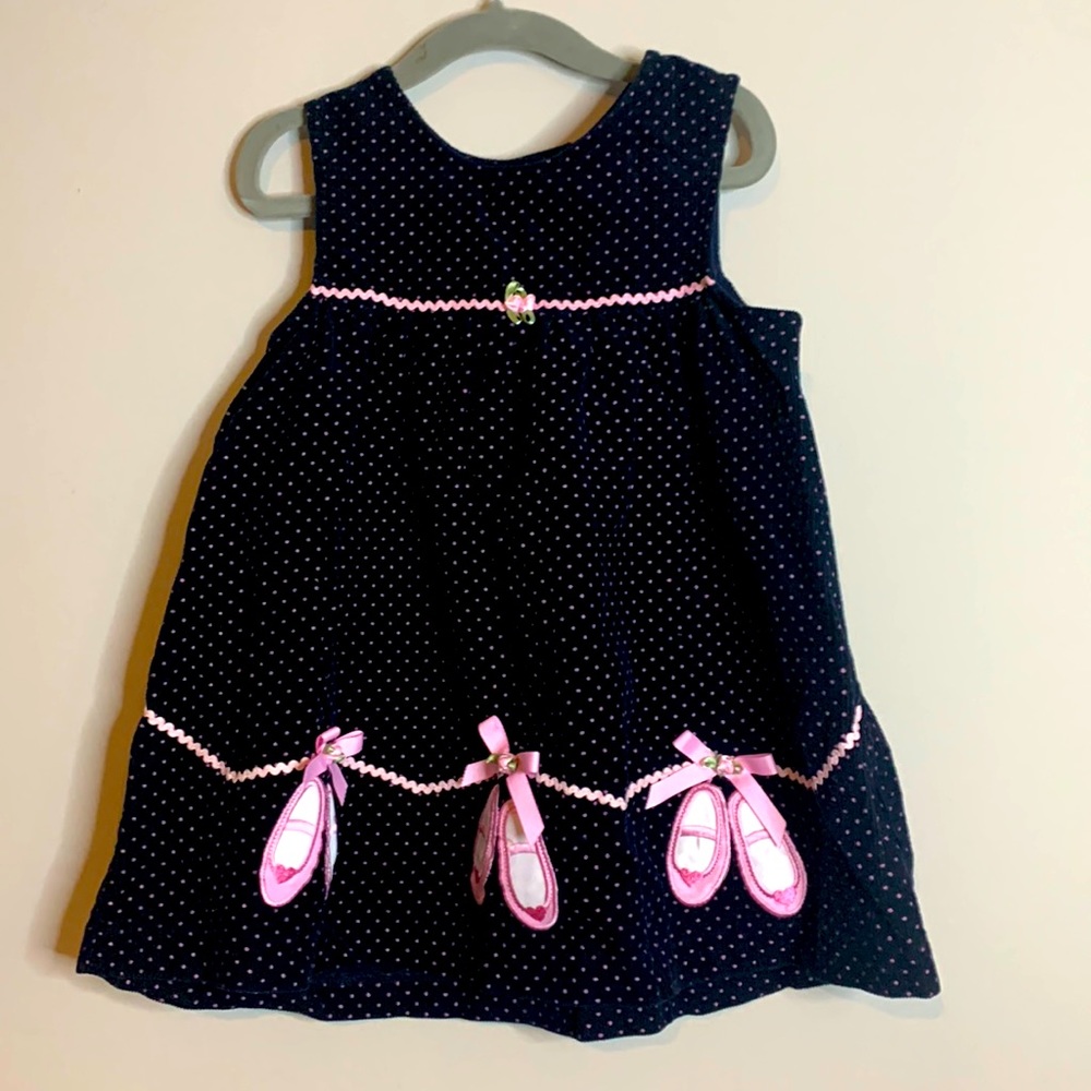 3T jumper dress in black with pink polka dots.